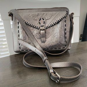 Patricia Nash Silver Crossbody Bag with Tooling